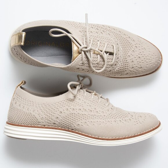 Cole Haan ØriginalGrand Wingtip Oxford Knit Shoes Tan Rye Stitchlite Gold Size 7 - Picture 1 of 7